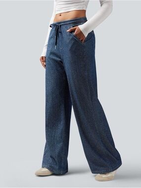 HALARA Indigo Wide-Leg Drawstring Pants Sparkle Casual Sweatpants Jeans